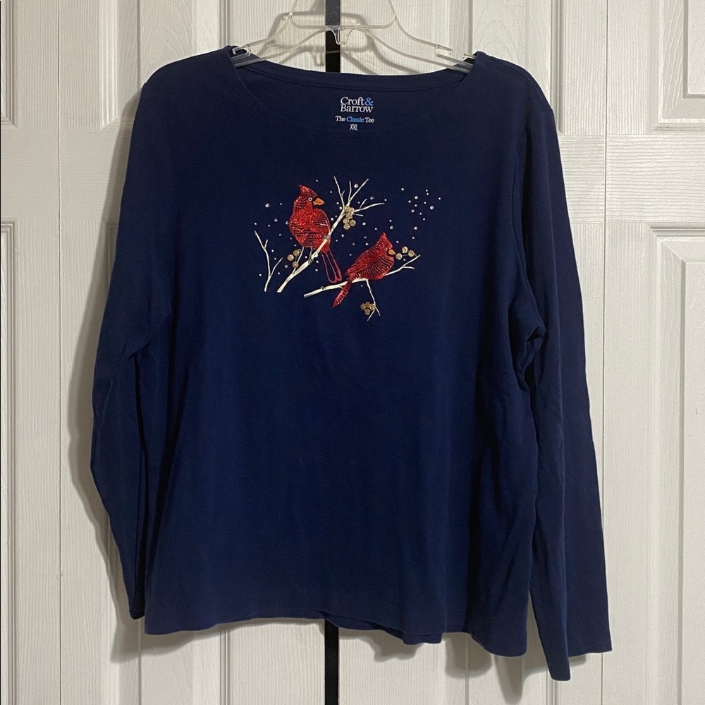 Croat & Barrow navy blue cardinal bird holiday tee shirt top size XXL